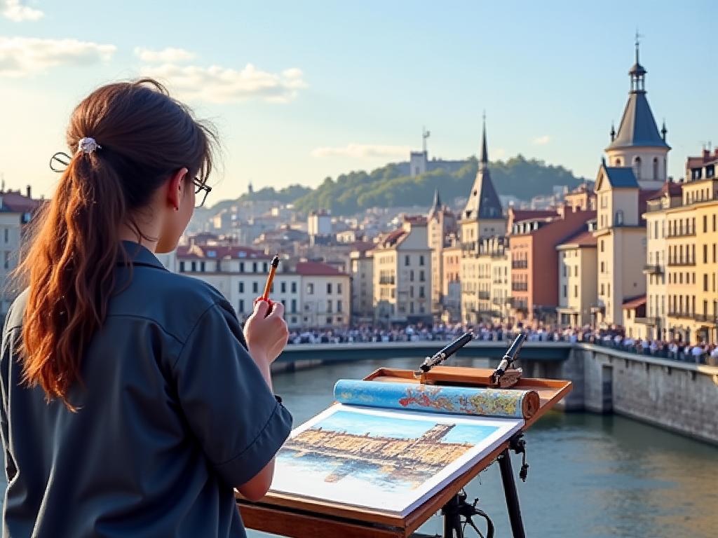 Croquis urbain Lyon en plein air