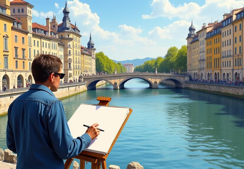 Sketching Vieux Lyon quais de Saône